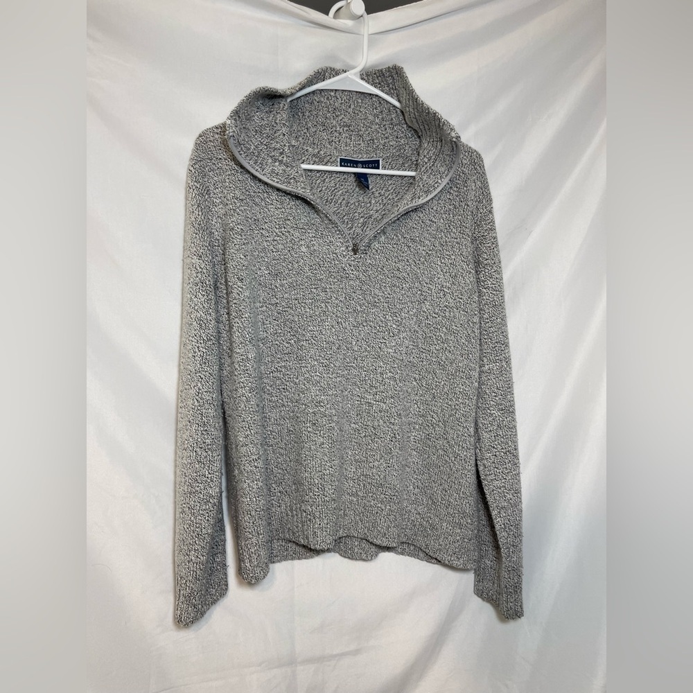 Karen Scott Gray Marled Quarter Zip Pullover Sweater XL Cozy Soft Knit - Picture 2 of 5